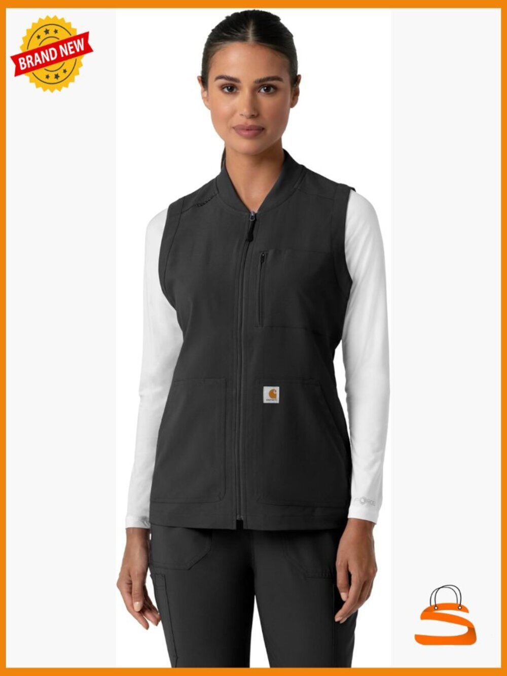 Lightweight Scrub Vest with Stretch - Polyester Blend Zip Front